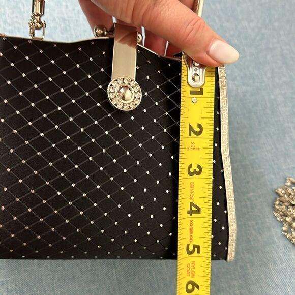 Black Evening Satin Rhinestones Beaded Purse With Chain - Picture 8 of 12